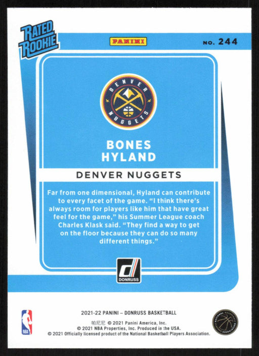 Bones Hyland 2021 Donruss Rated Rookie # 244 RC Denver Nuggets - Collectible Craze America