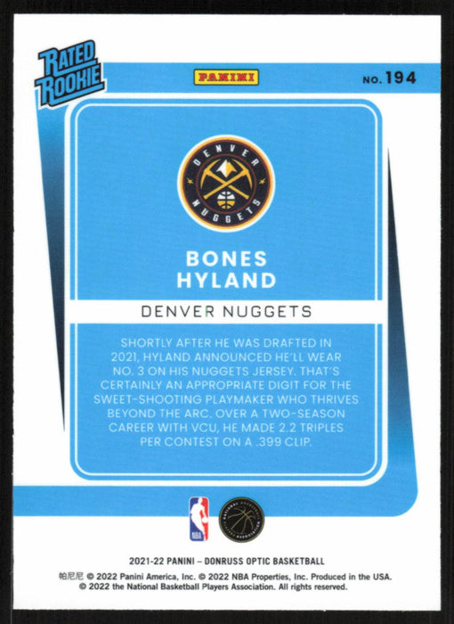 Bones Hyland 2021 Panini Donruss Optic Rated Rookie # 194 RC Denver Nuggets - Collectible Craze America