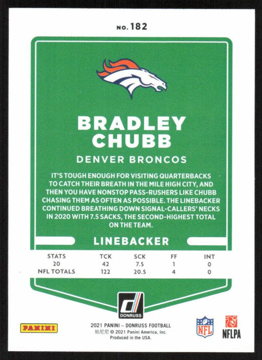 Bradley Chubb 2021 Donruss Football # 182 Denver Broncos Base - Collectible Craze America