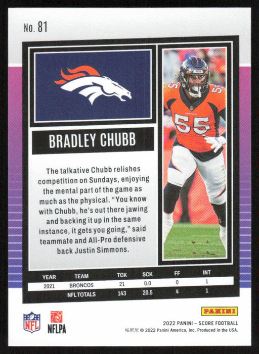 Bradley Chubb 2022 Panini Score Football # 81 Base Denver Broncos - Collectible Craze America