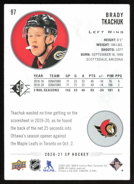 Brady Tkachuk 2020 SP Hockey # 97 Ottawa Senators - Collectible Craze America