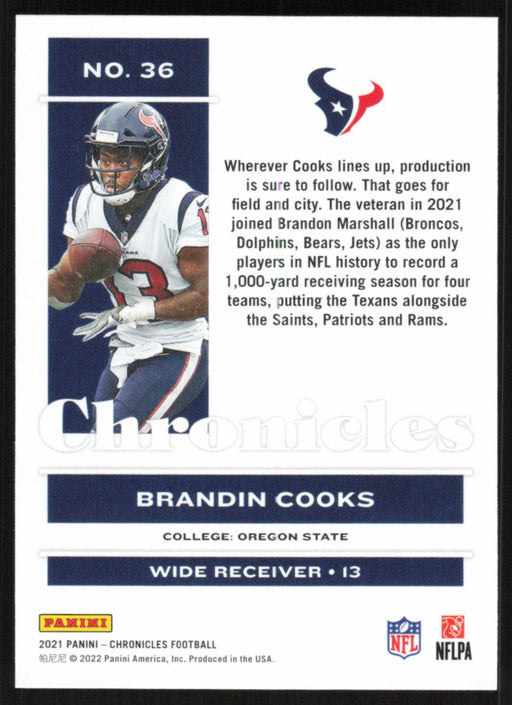 Brandin Cooks 2021 Panini Chronicles # 36 Houston Texans Base - Collectible Craze America