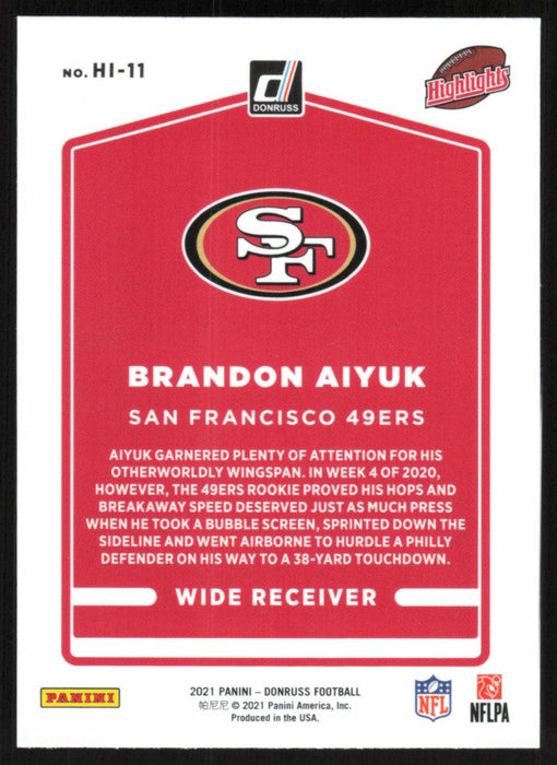 Brandon Aiyuk 2021 Donruss Highlights # HI-11 San Francisco 49ers - Collectible Craze America