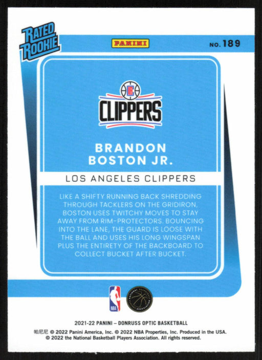 Brandon Boston Jr. 2021 Panini Donruss Optic Rated Rookie # 189 RC Los Angeles Clippers - Collectible Craze America