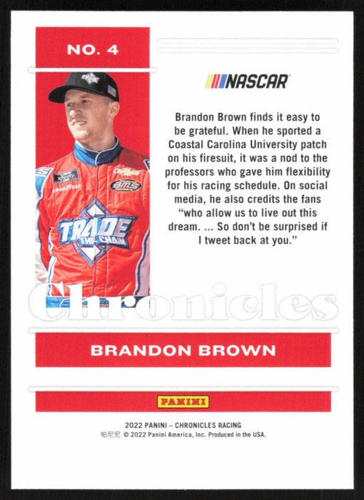 Brandon Brown 2022 Panini Chronicles Racing Chronicles # 4 - Collectible Craze America