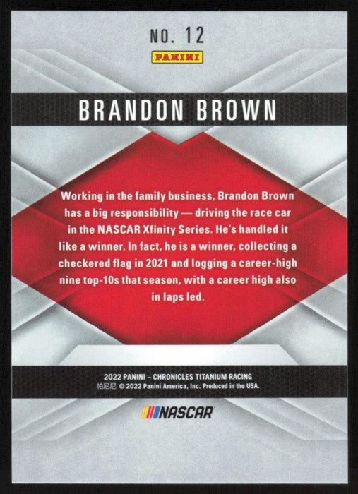 Brandon Brown 2022 Panini Chronicles Racing Titanium # 12 - Collectible Craze America