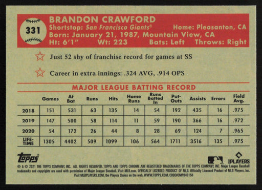 Brandon Crawford 2021 Topps Chrome Platinum Anniversary # 331 San Francisco Giants - Collectible Craze America