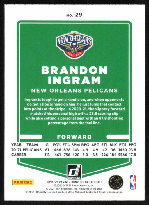 Brandon Ingram 2021 Donruss # 29 Orange Holo Laser New Orleans Pelicans - Collectible Craze America