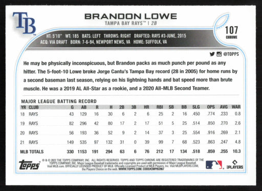 Brandon Lowe 2022 Topps Chrome # 107 Sepia Refractor Tampa Bay Rays - Collectible Craze America