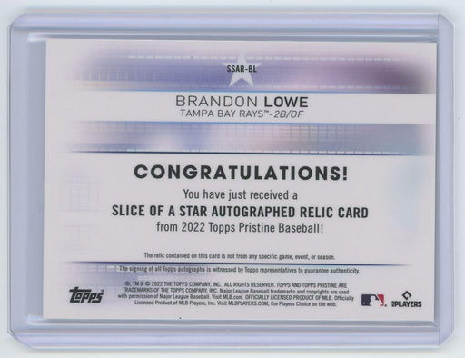 Brandon Lowe 2022 Topps Pristine # SSAR-BL Slice of a Star Tampa Bay Rays - Collectible Craze America