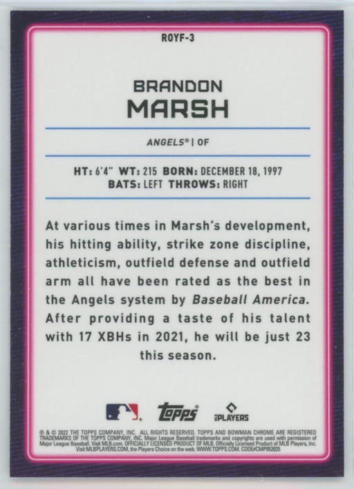 Brandon Marsh 2022 Bowman Rookie of the Year Favorites # ROYF-3 Mojo Refrctor Los Angeles Angels - Collectible Craze America