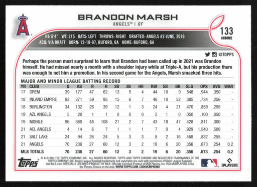 Brandon Marsh 2022 Topps Chrome # 133 RC Black & White Mini Diamond Los Angeles Angels - Collectible Craze America