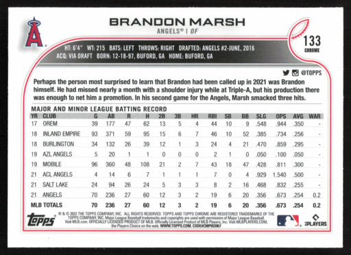 Brandon Marsh 2022 Topps Chrome # 133 RC X-Fractor Los Angeles Angels - Collectible Craze America