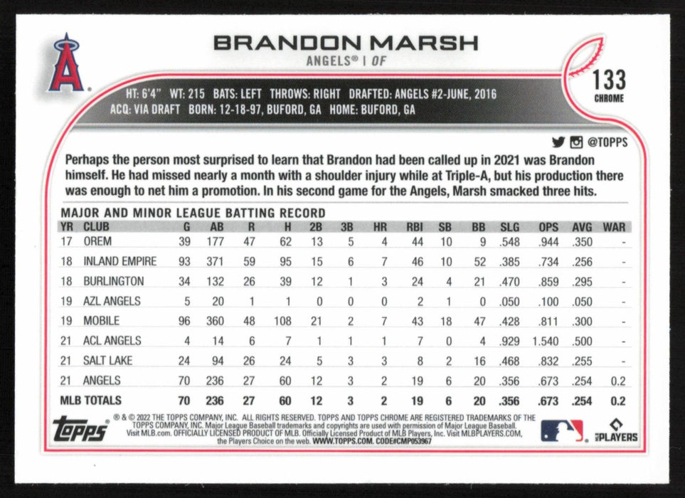 Brandon Marsh 2022 Topps Chrome # 133 RC X-Fractor Los Angeles Angels - Collectible Craze America