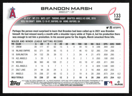 Brandon Marsh 2022 Topps Chrome Baseball # 133 RC Los Angeles Angels Base - Collectible Craze America