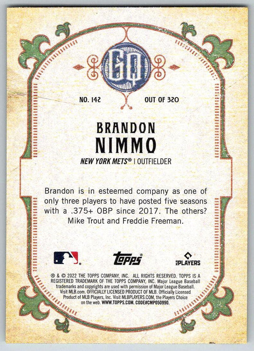 Brandon Nimmo 2022 Topps Gypsy Queen # 142 New York Mets - Collectible Craze America