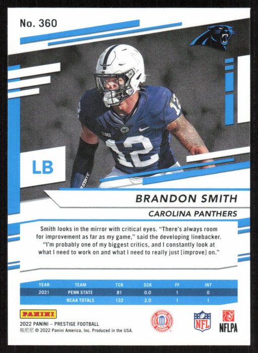 Brandon Smith (LB) 2022 Panini Prestige # 360 RC Carolina Panthers - Collectible Craze America