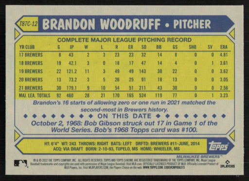 Brandon Woodruff 2022 Topps Update Chrome Silver Pack Mojo # T87CU-12 Milwaukee Brewers - Collectible Craze America