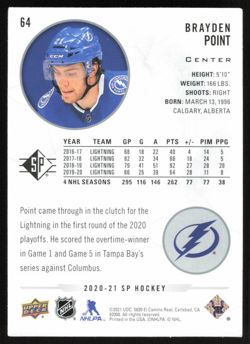 Brayden Point 2020 SP Hockey # 64 Tampa Bay Lightning - Collectible Craze America