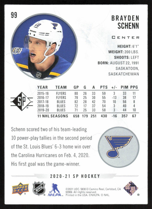 Brayden Schenn 2020 SP Hockey # 99 St. Louis Blues - Collectible Craze America