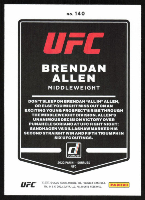 Brendan Allen 2022 Panini Donruss UFC Base # 140 Middleweight - Collectible Craze America