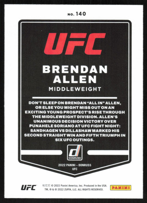 Brendan Allen 2022 Panini Donruss UFC Base # 140 Middleweight - Collectible Craze America