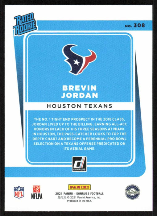 Brevin Jordan 2021 Donruss Football # 308 RC Houston Texans Rated Rookie Base - Collectible Craze America