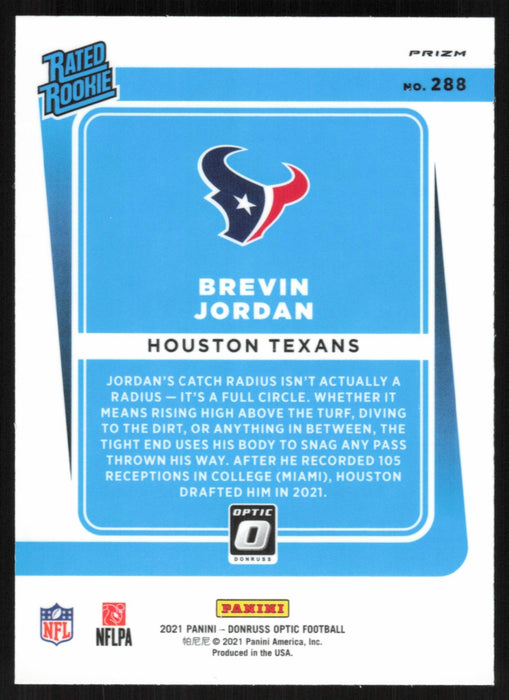 Brevin Jordan 2021 Donruss Optic Rated Rookie # 288 RC Purple Shock Houston Texans - Collectible Craze America