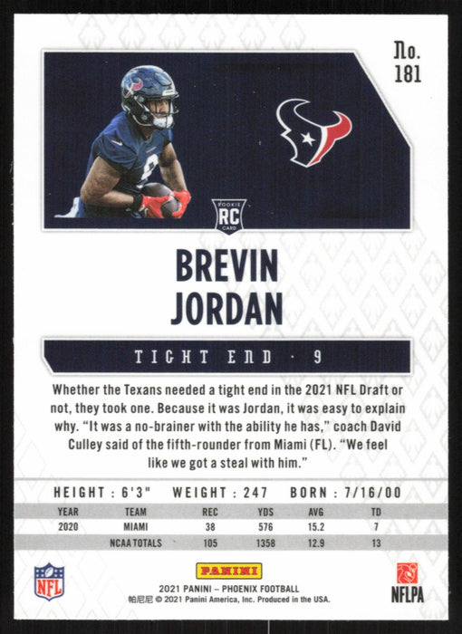 Brevin Jordan 2021 Panini Phoenix Football # 181 RC Houston Texans Base - Collectible Craze America