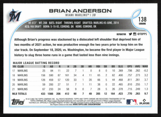 Brian Anderson 2022 Topps Chrome # 138 Refractor Miami Marlins - Collectible Craze America
