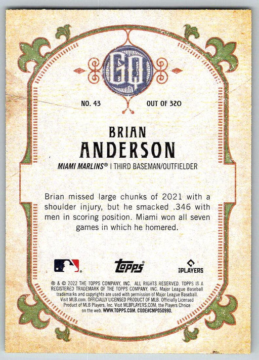 Brian Anderson 2022 Topps Gypsy Queen # 43 Miami Marlins - Collectible Craze America
