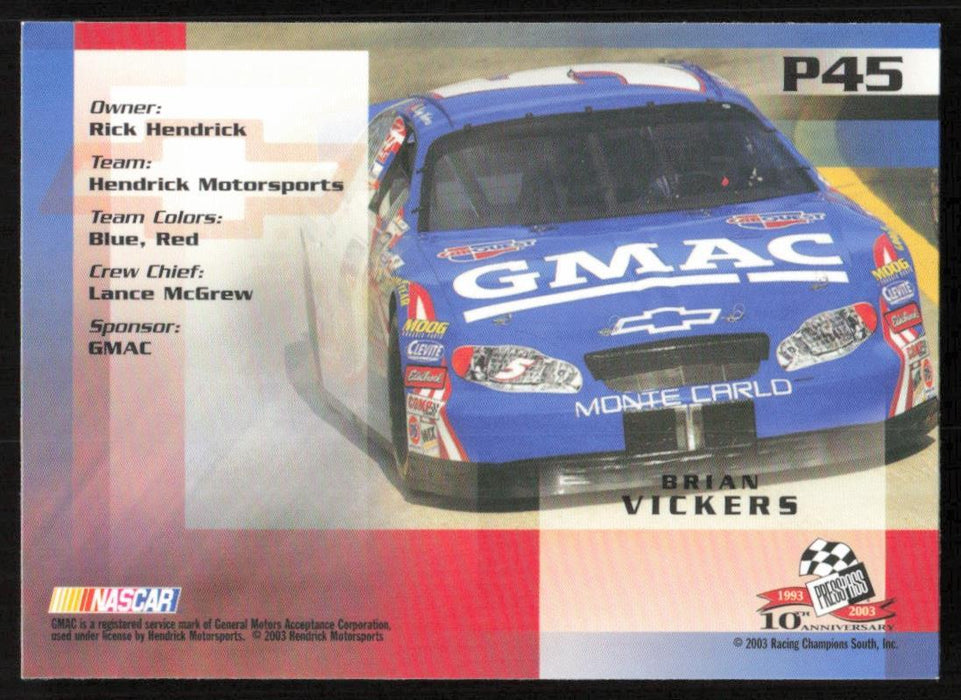Brian Vickers 2003 Press Pass Trackside # P45 Gold Holofoil - Collectible Craze America