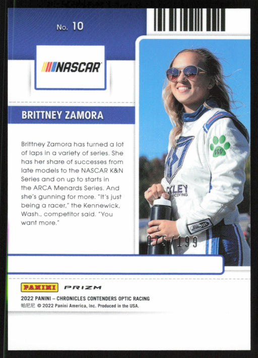 Brittney Zamora 2022 Panini Chronicles Racing Contenders Optic # 10 Blue 75/199 - Collectible Craze America