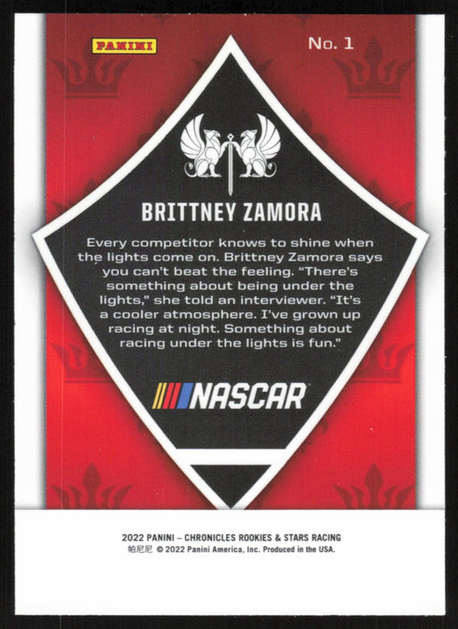 Brittney Zamora 2022 Panini Chronicles Racing Crusade # 1 - Collectible Craze America