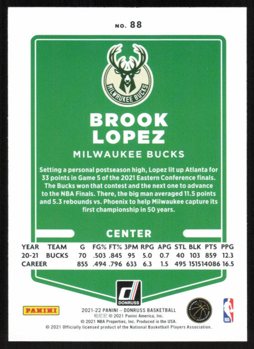 Brook Lopez 2021 Donruss # 88 Orange Holo Laser Milwaukee Bucks - Collectible Craze America