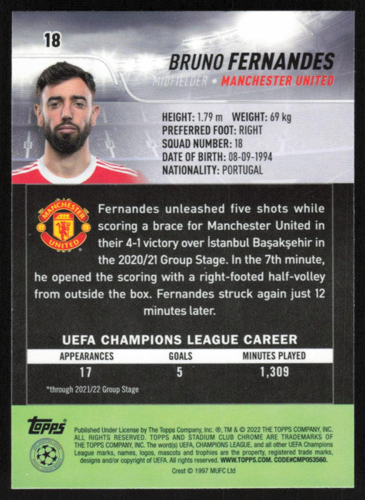 Bruno Fernandes 2021 Topps Stadium Club Chrome UEFA Champions League # 18 Manchester United Base - Collectible Craze America