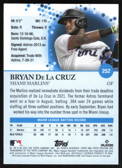 Bryan De La Cruz 2022 Topps Pristine Baseball # 252 RC Miami Marlins - Collectible Craze America