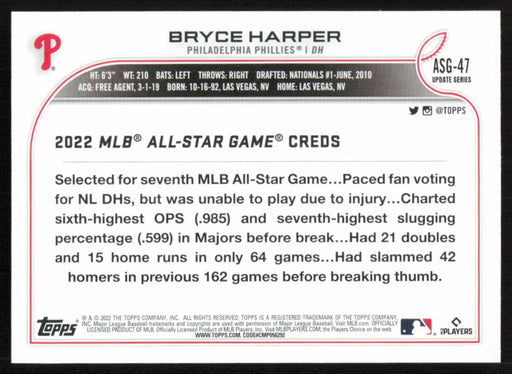 Bryce Harper 2022 Topps Update # ASG-47 All Star Game Philadelphia Phi -  Collectible Craze America