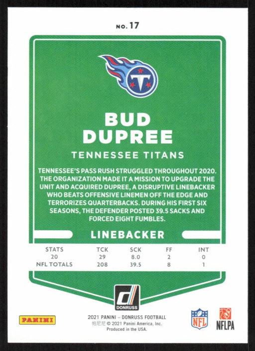 Bud Dupree 2021 Donruss Football # 17 Tennessee Titans Base - Collectible Craze America