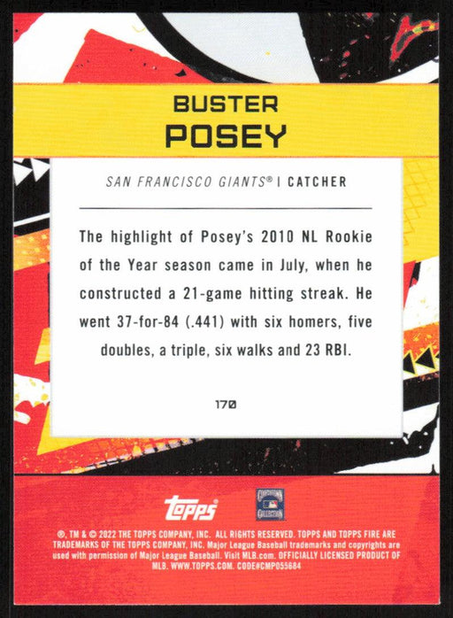 Buster Posey 2022 Topps Fire Baseball # 170 San Francisco Giants Base - Collectible Craze America