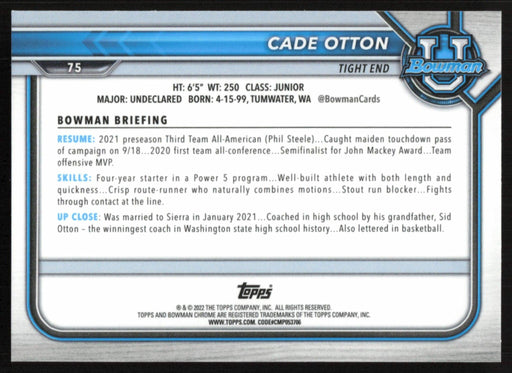 Cade Otton 2021 Bowman University Football # 75 1st Pink Prizm Washington Huskies - Collectible Craze America