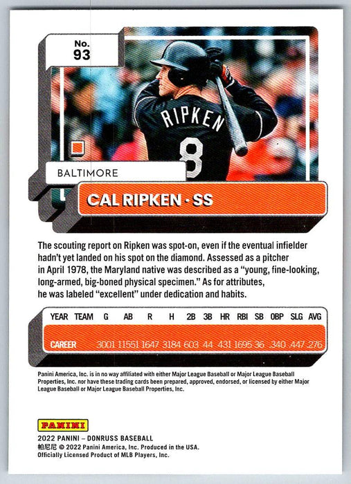 Cal Ripken 2022 Donruss Baseball # 93 Baltimore Orioles - Collectible Craze America