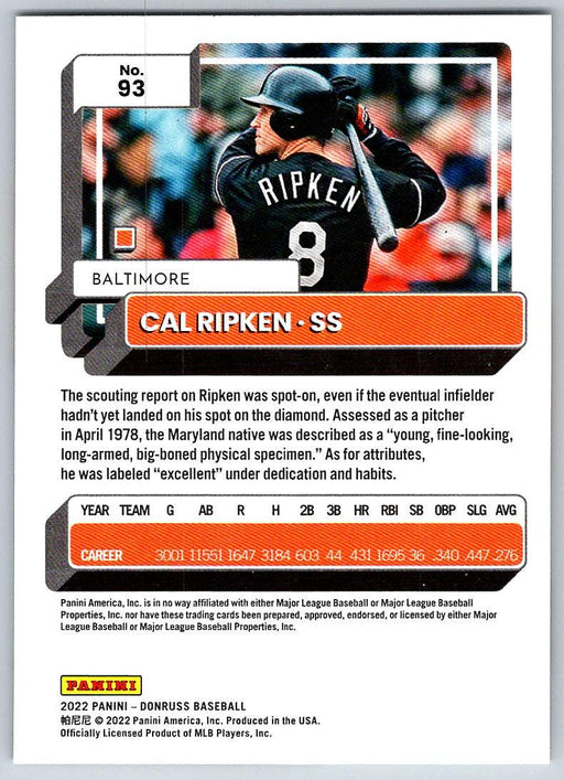 Cal Ripken 2022 Donruss Baseball # 93 Baltimore Orioles - Collectible Craze America