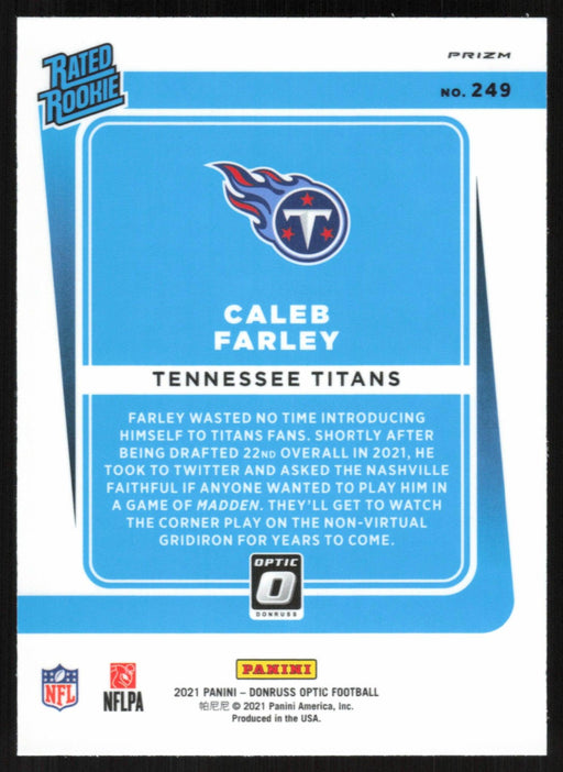 Caleb Farley 2021 Donruss Optic Rated Rookie # 249 RC Purple Shock Tennessee Titans - Collectible Craze America