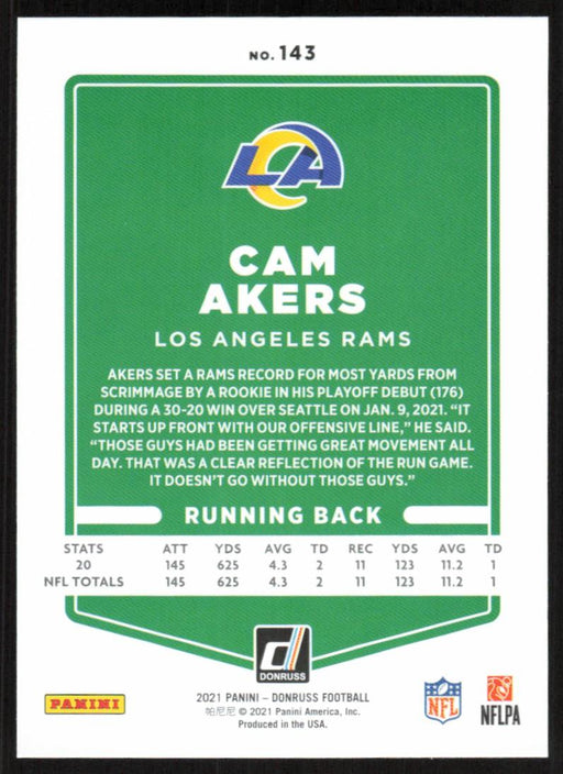 Cam Akers 2021 Donruss Football # 143 Los Angeles Rams Base - Collectible Craze America