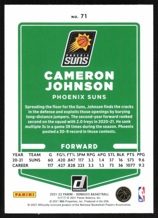 Cameron Johnson 2021 Donruss # 71 Orange Holo Laser Phoenix Suns - Collectible Craze America