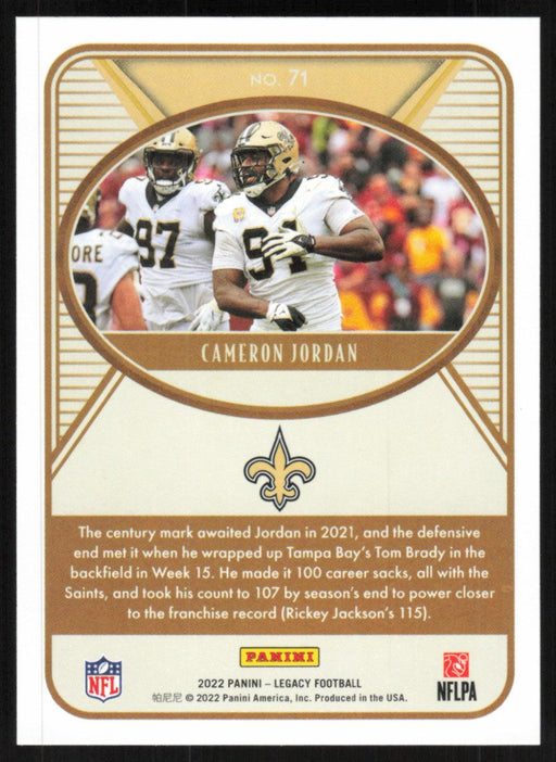 Cameron Jordan 2022 Panini Legacy Football Base # 71 New Orleans Saints - Collectible Craze America