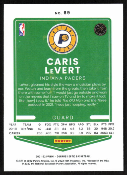 Caris LeVert 2021 Panini Donruss Optic # 69 Indiana Pacers Base - Collectible Craze America