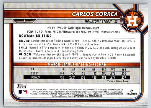 Carlos Correa 2022 Bowman # 3 Houston Astros - Collectible Craze America