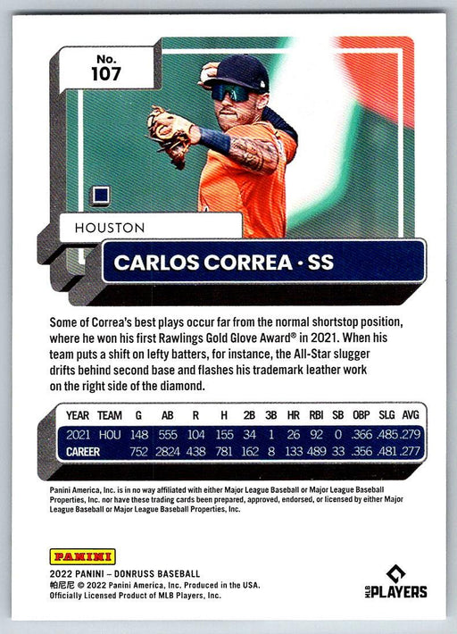 Carlos Correa 2022 Donruss Baseball # 107 Houston Astros - Collectible Craze America